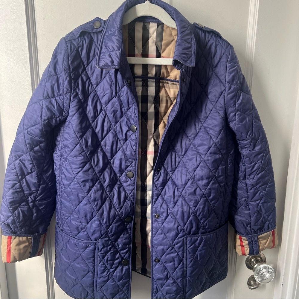 Girls 12Y Burberry Quilted Jacket in Purple Blue-fits women xxs